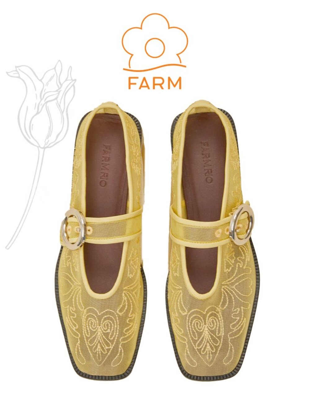 Farm Rio Banana Yellow Square Toe Ballerina Flats Shoes